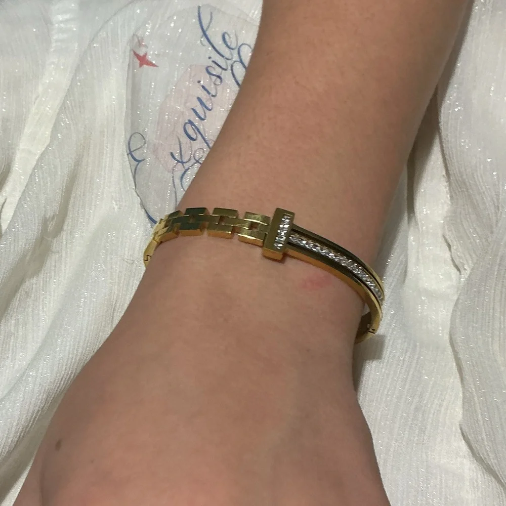 👠 Gold Link Cz Diamond Bangle Bracelet
